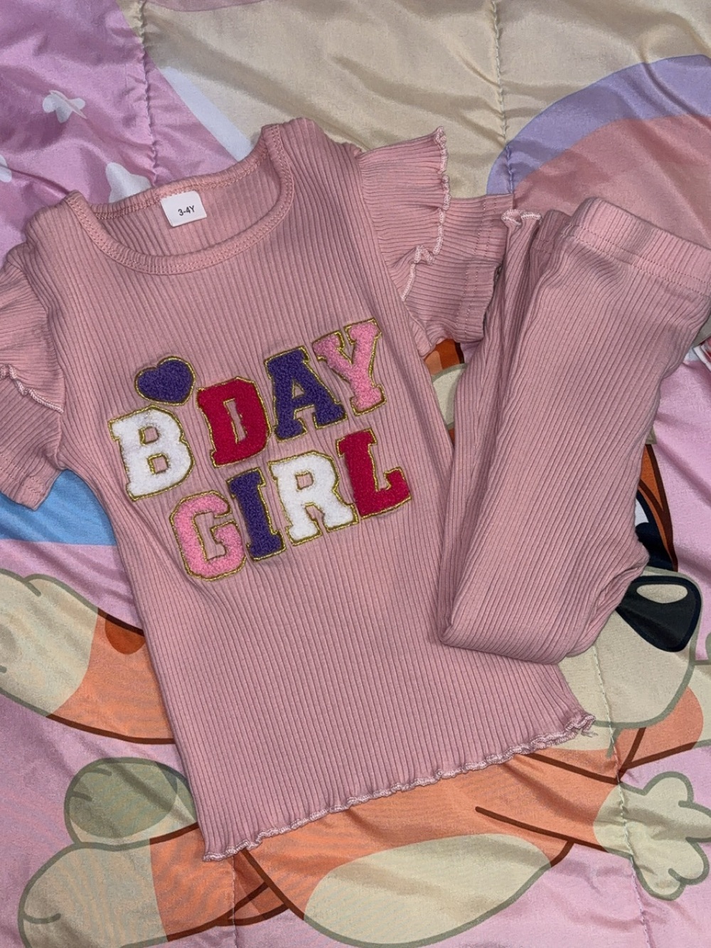 Pink "BDAY GIRL" Ribbed Two-Piece Set